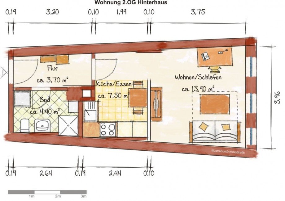 Grundriss 1 Zi. Whg. Mehrfamilienhaus Freiberg
