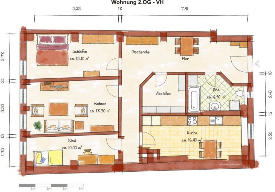Bsp. Grundriss 2.OG Whg. Voderhaus Mehrfamilienhaus Freiberg