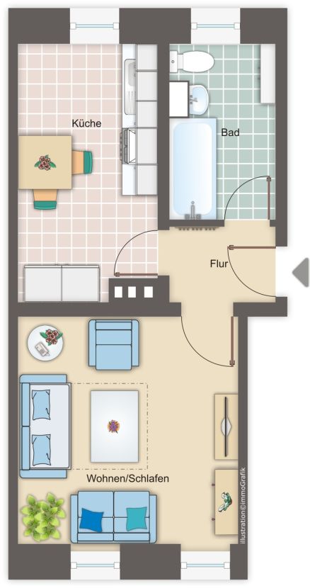 Grundriss m�bliert Etagenwohnung Freiberg