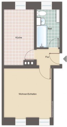 Grundriss unm�bliert 1 Monat kaltmietfrei ** - 1 Zi.-Whg. mit Einbauk�che, nur ca. 700 m bis zur Altstadt