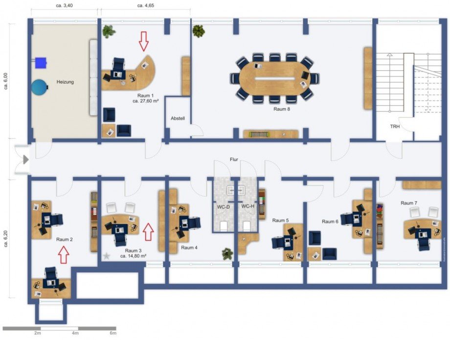 Grundriss KG mit Bsp. M�blierung Praxis Freiberg