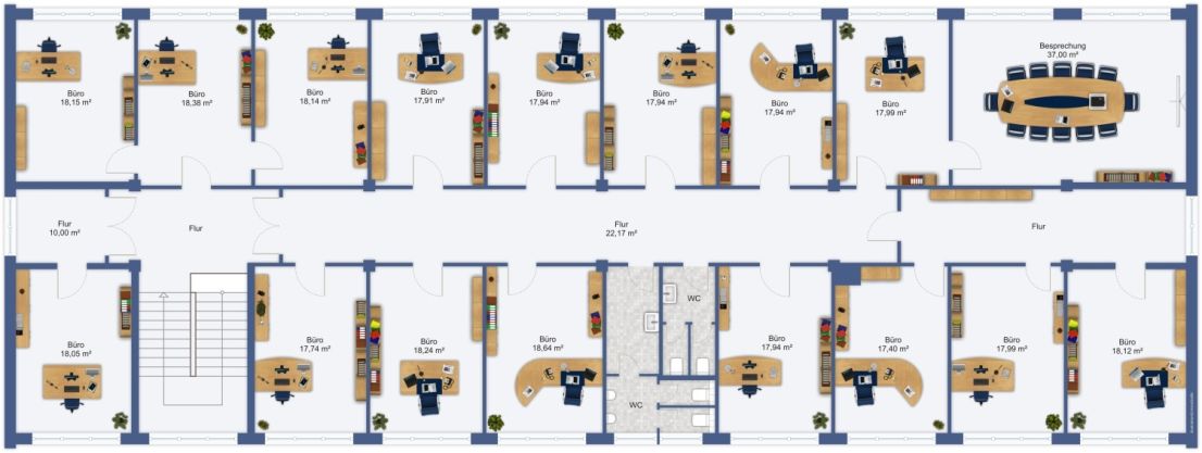 Grundriss mit Bsp. M�blierung B�rofl�che Freiberg